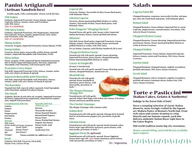 The Italian Market Menu